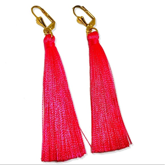 Hot Pink Tassel Goldfilled Earrings - Picture 8 of 8